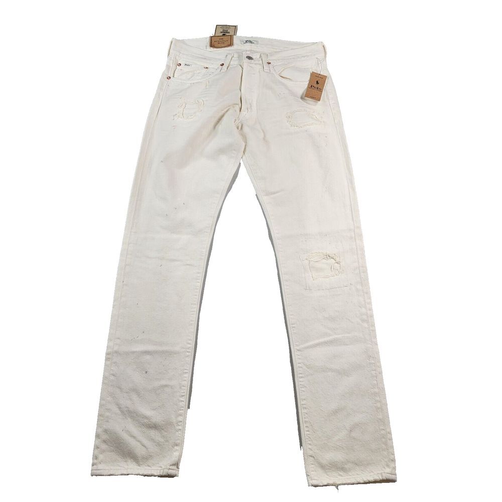 Polo Ralph Lauren Distressed Jean Men 30x32 White Sullivan Slim Denim $198 NEW